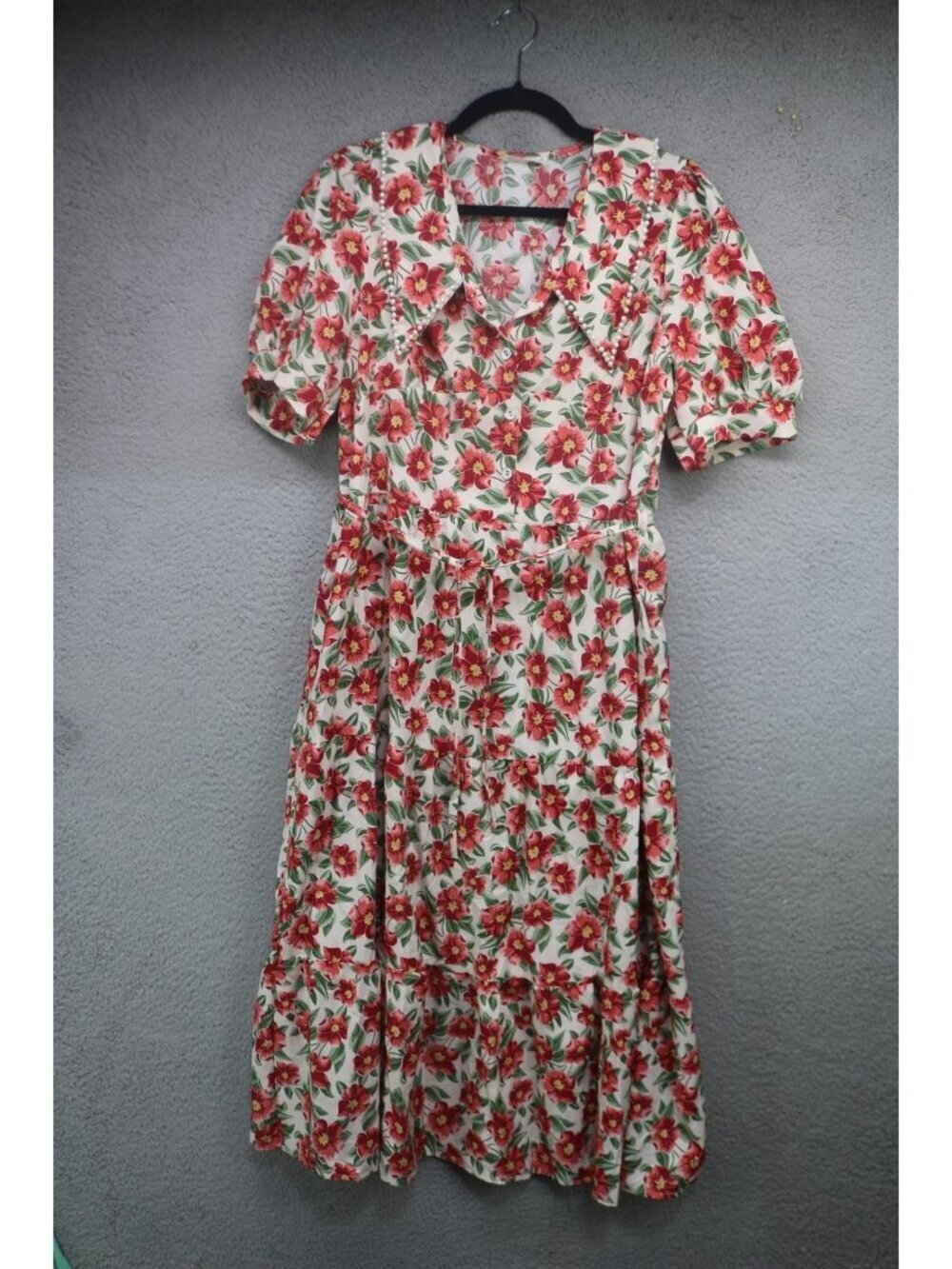 Anna Kaci California Floral Tiered Midi Dress-Medium-Beaded-Cottagecore-Prairie
